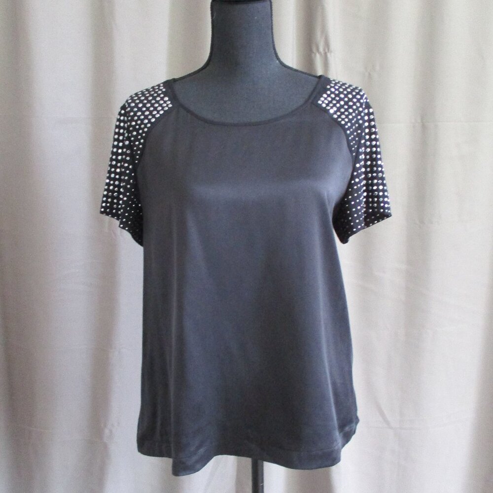 Rebecca Taylor Silk Blend Blouse Studded Short Sleeve Size 10 Medium Cute!